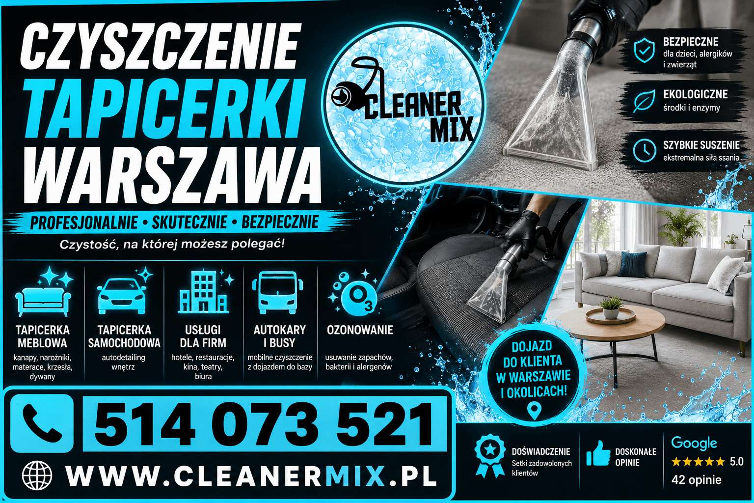 Czyszczenie tapicerki Warszawa – detailing wnętrza samochodu z użyciem ekstrakcji
