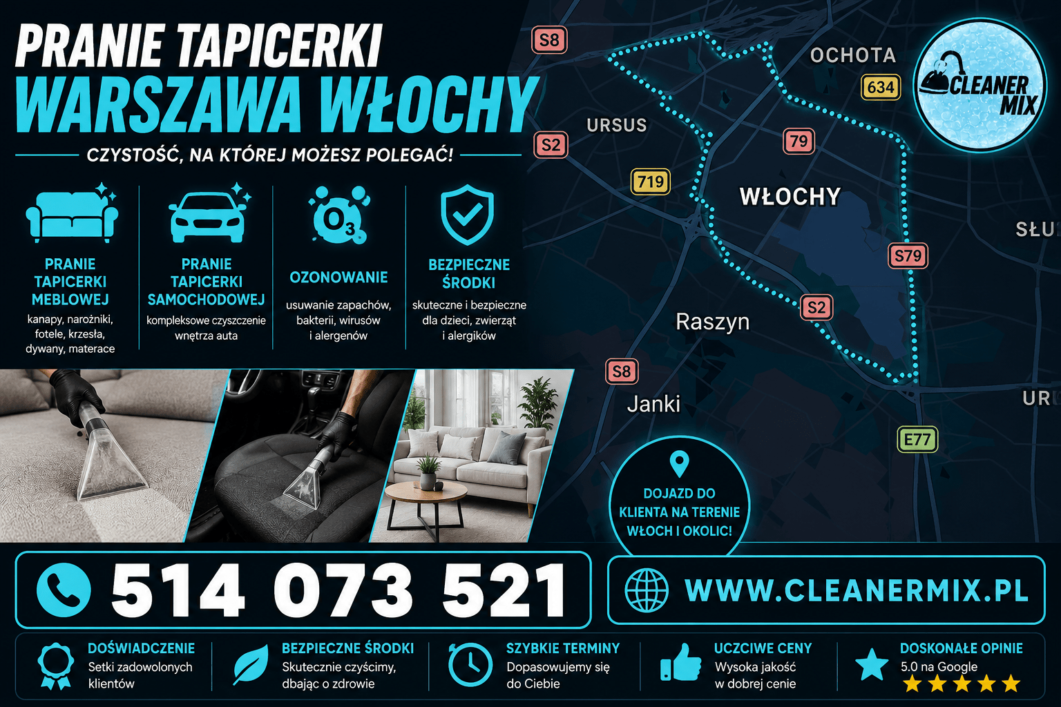 Profesjonalne pranie tapicerki i czyszczenie mebli w dzielnicy Warszawa Włochy
